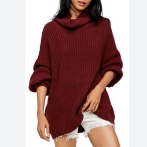 Free People Swim Too Deep Turtleneck Oversized Pullover Sweater Maroon Medium M